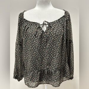 Hollister Women's Black Floral Chiffon Off Shoulder Blouse Size Medium